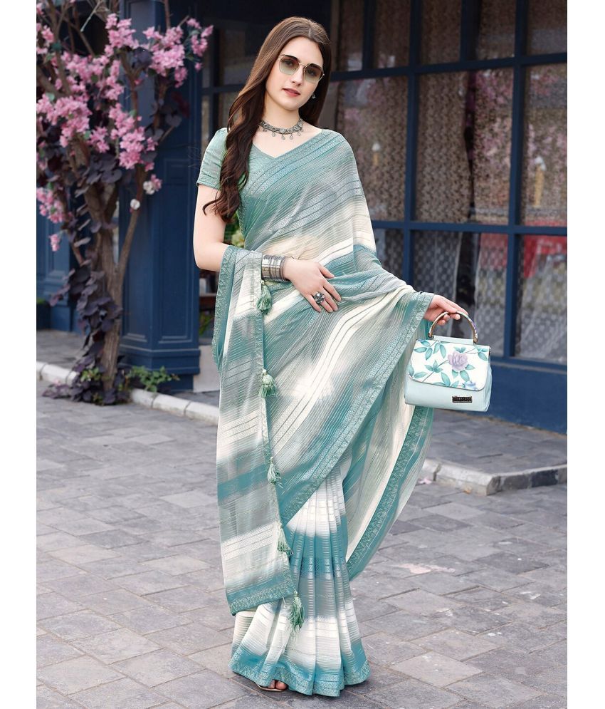     			Sitanjali Chiffon Striped Saree With Blouse Piece ( SkyBlue , Pack of 1 )