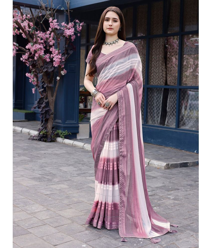     			Sitanjali Lifestyle Chiffon Striped Saree With Blouse Piece ( Wine , Pack of 1 )