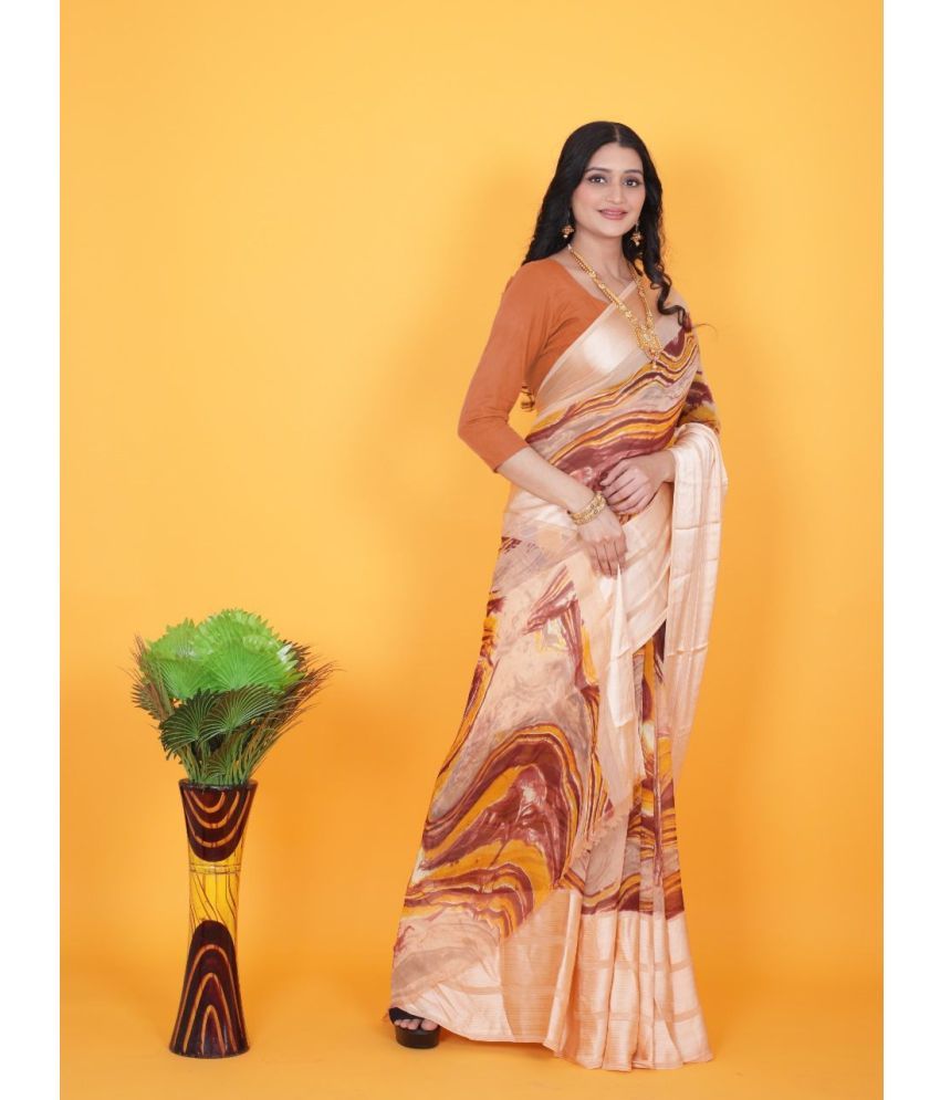     			Sitanjali Lifestyle Satin Printed Saree With Blouse Piece ( Peach , Pack of 1 )