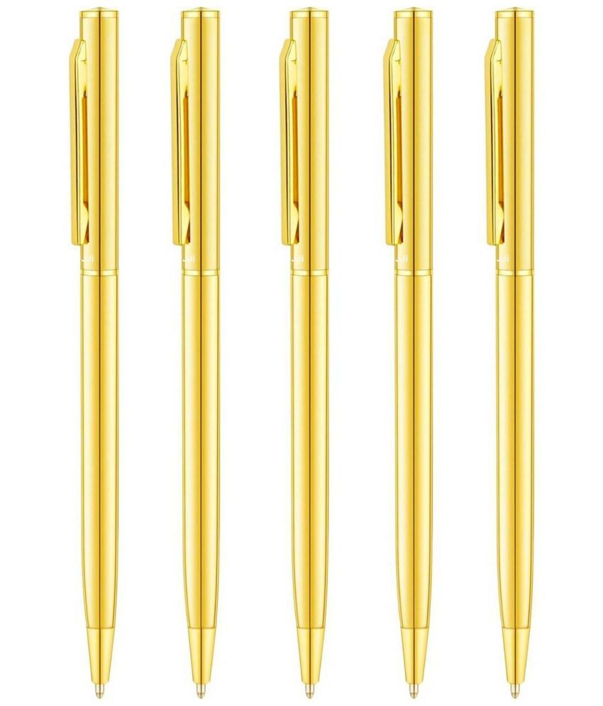     			UJJi Sleek Golden Color Body Blue Ink Medium Point Pack of 5 Ball Pen