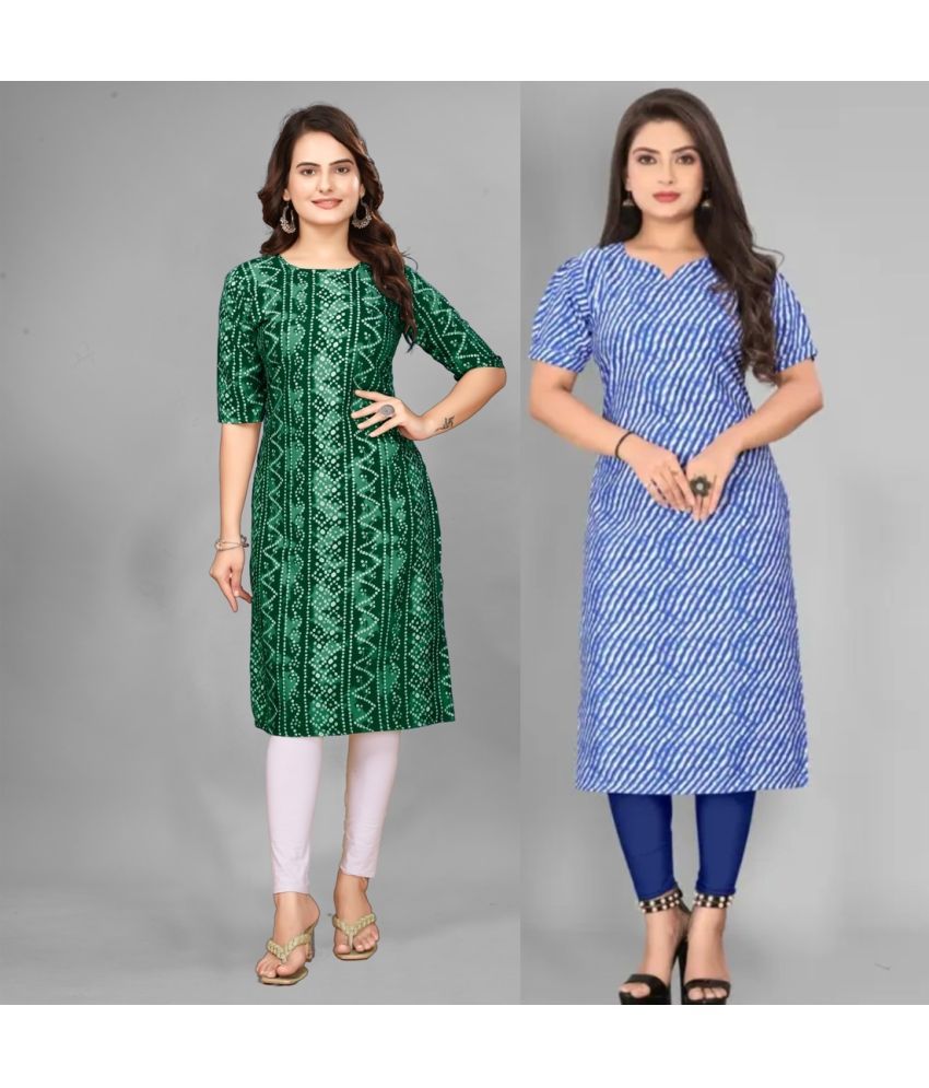     			VACHHARAJ GROUP Pack of 2 Crepe Printed Straight Women's Kurti - ( Blue,Green )