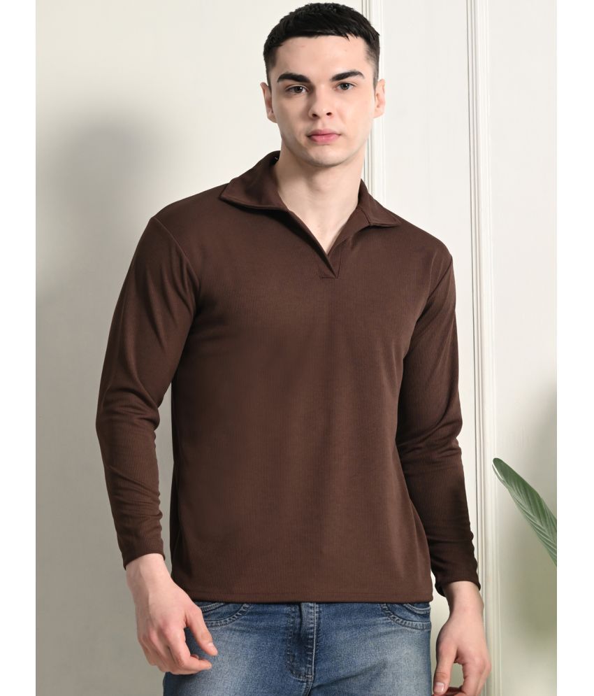     			VIOUR Pack of 1 Polyester Slim Fit Solid Full Sleeves Men's Polo T Shirt ( Brown )