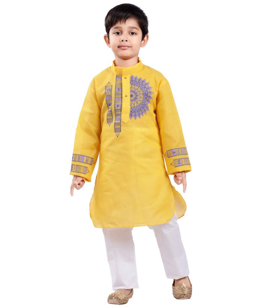     			s muktar garments Baby Boys Cotton Ethnic - Pattern Kurta Pyjama Set ( Yellow , Pack of 1 )