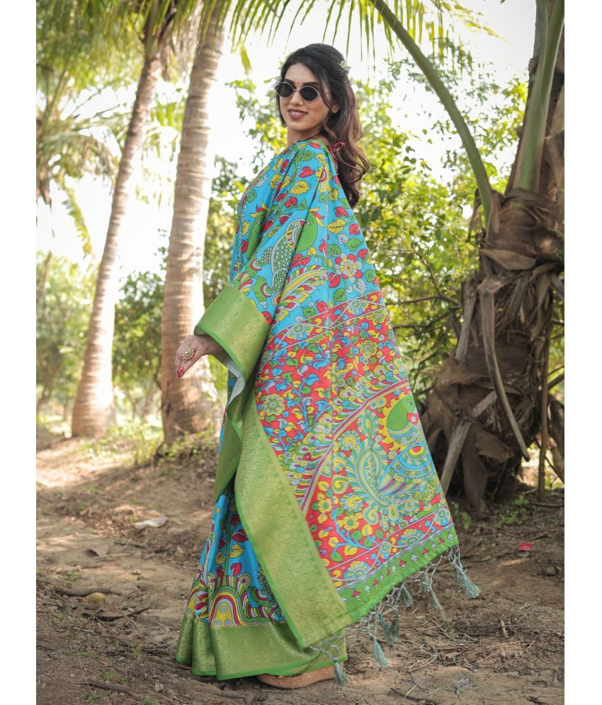     			Almaari Fashion Cotton Silk Printed Saree With Blouse Piece ( Green , Pack of 1 )