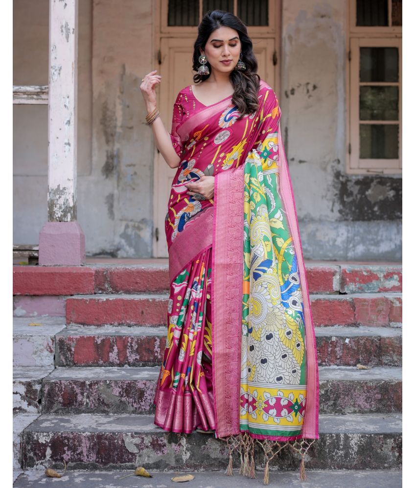     			Almaari Fashion Cotton Silk Printed Saree With Blouse Piece ( Pink , Pack of 1 )