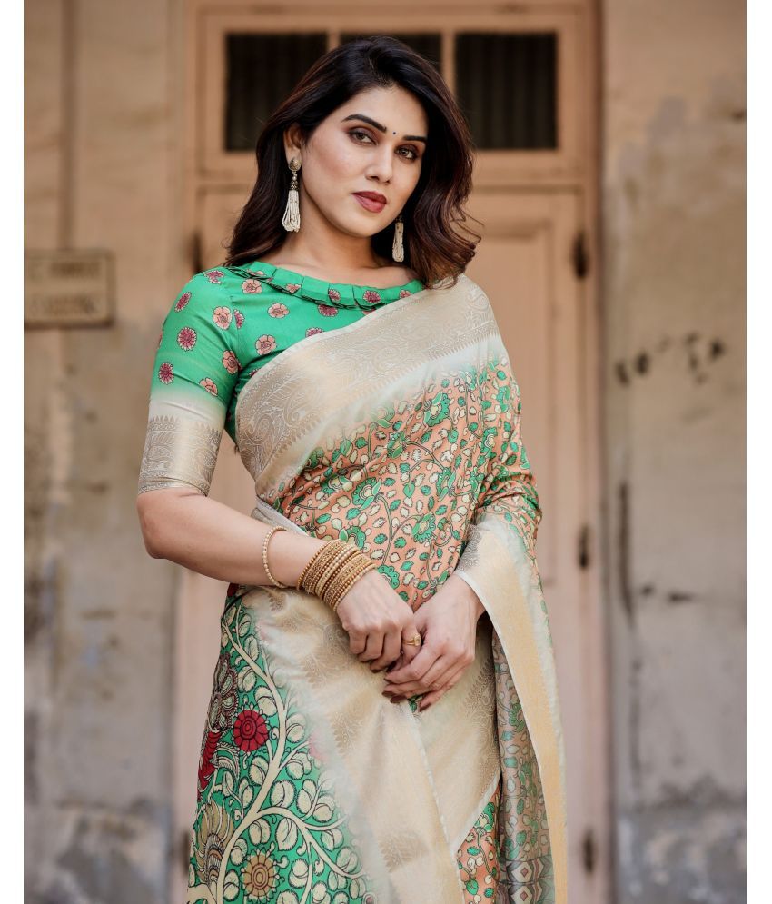     			Almaari Fashion Cotton Silk Printed Saree With Blouse Piece ( Green , Pack of 1 )