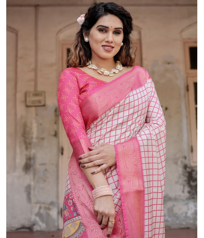     			Almaari Fashion Cotton Silk Printed Saree With Blouse Piece ( Pink , Pack of 1 )