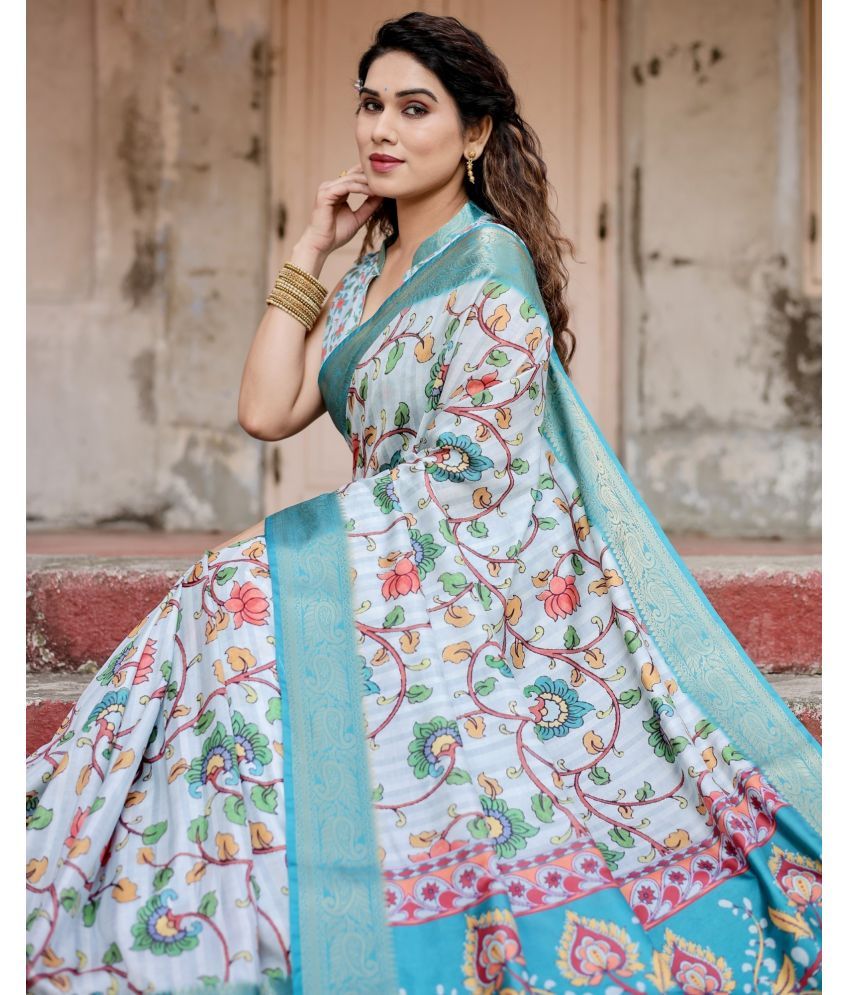     			Almaari Fashion Cotton Silk Printed Saree With Blouse Piece ( Light Blue , Pack of 1 )