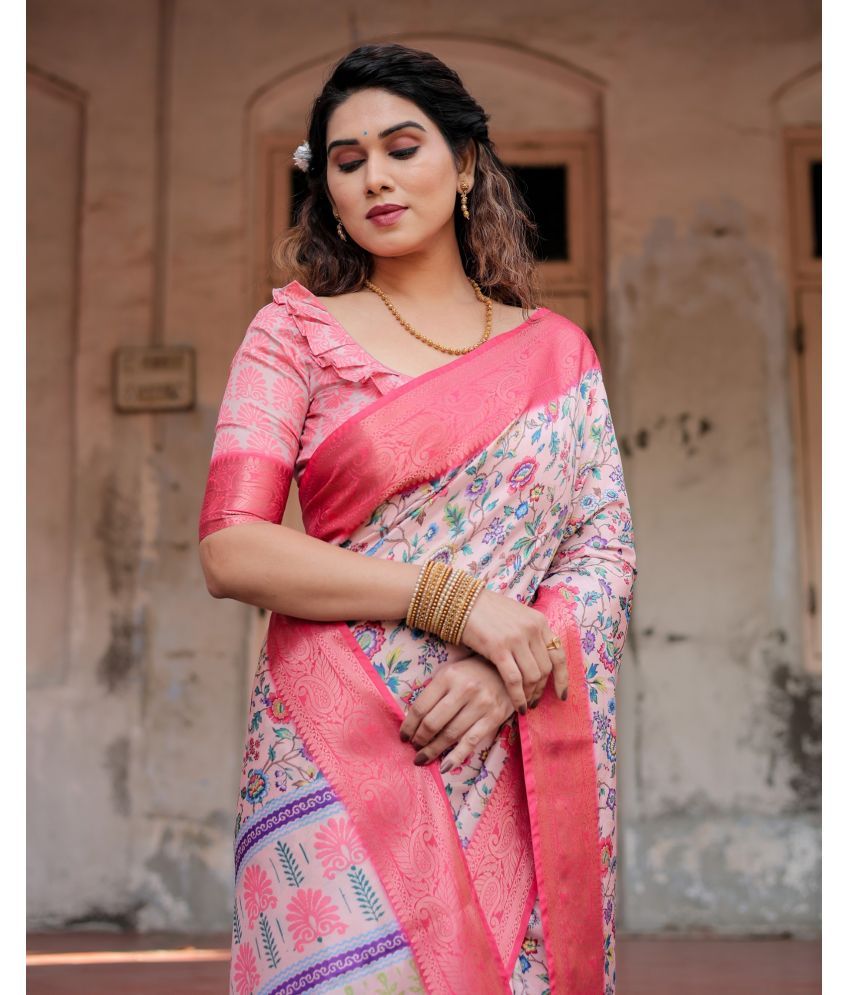     			Almaari Fashion Cotton Silk Printed Saree With Blouse Piece ( Pink , Pack of 1 )