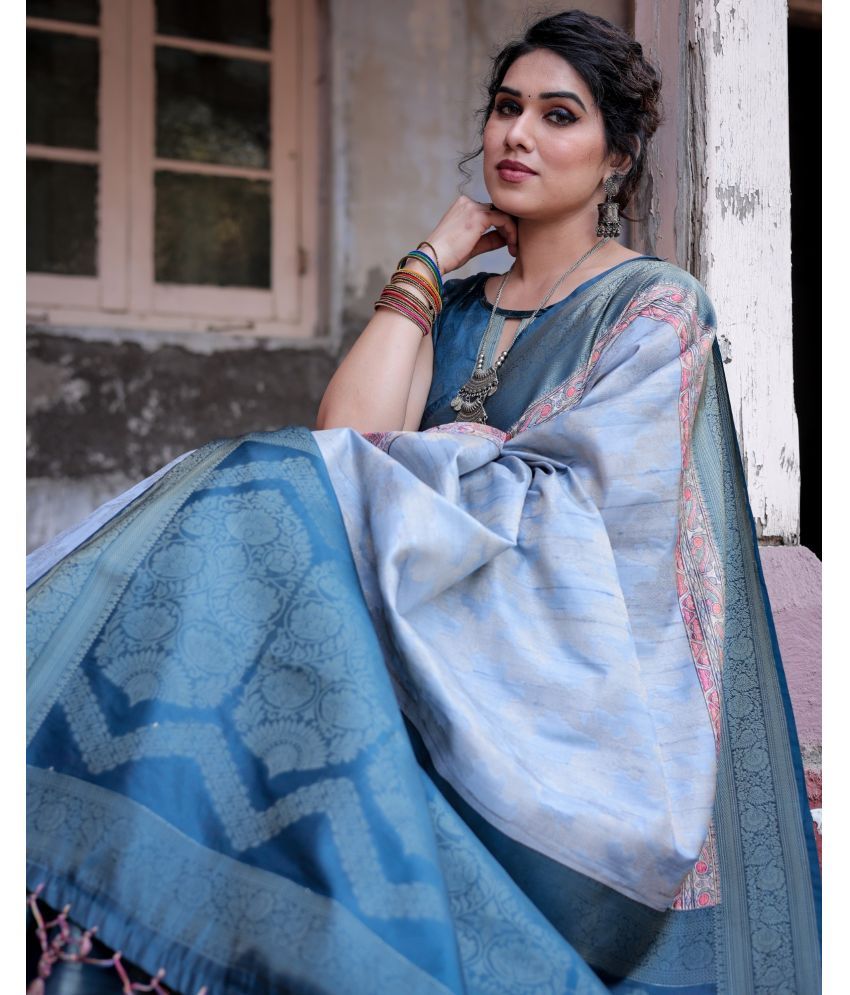     			Almaari Fashion Cotton Silk Printed Saree With Blouse Piece ( Blue , Pack of 1 )