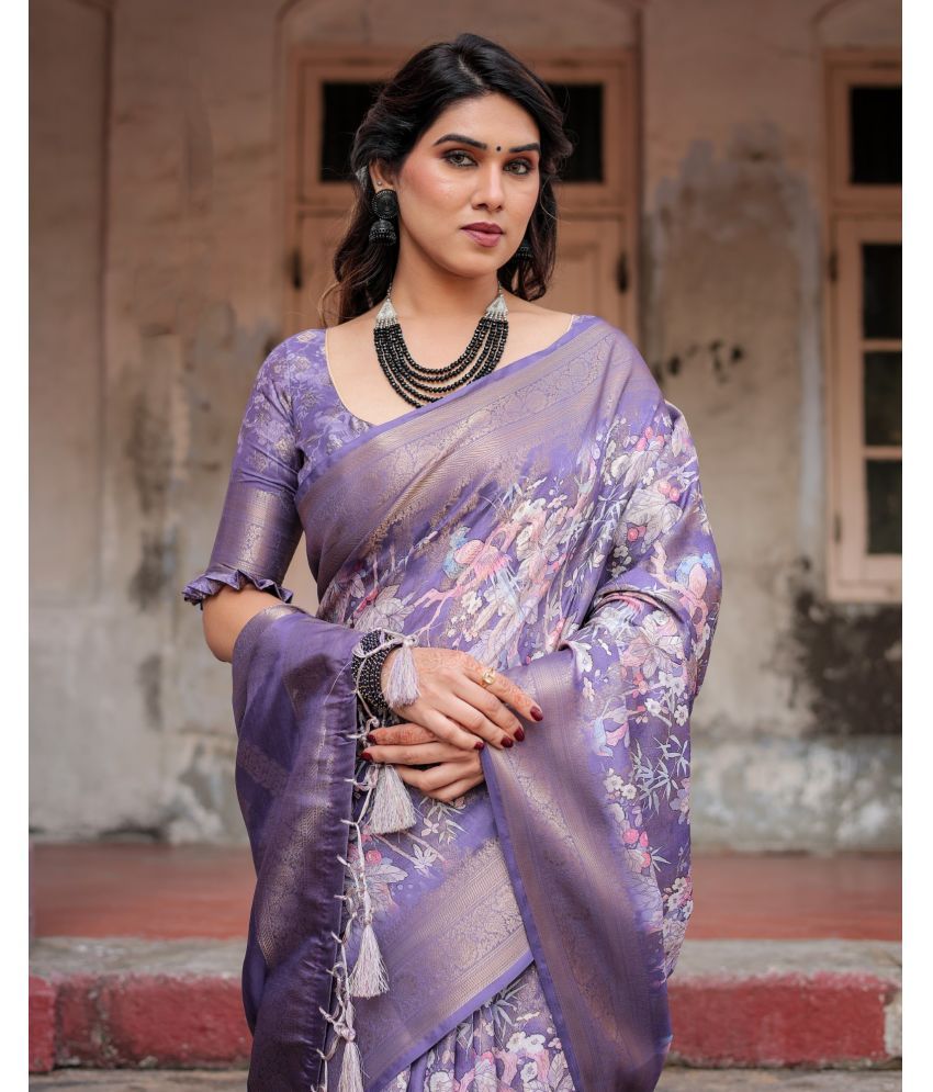     			Almaari Fashion Cotton Silk Printed Saree With Blouse Piece ( Purple , Pack of 1 )