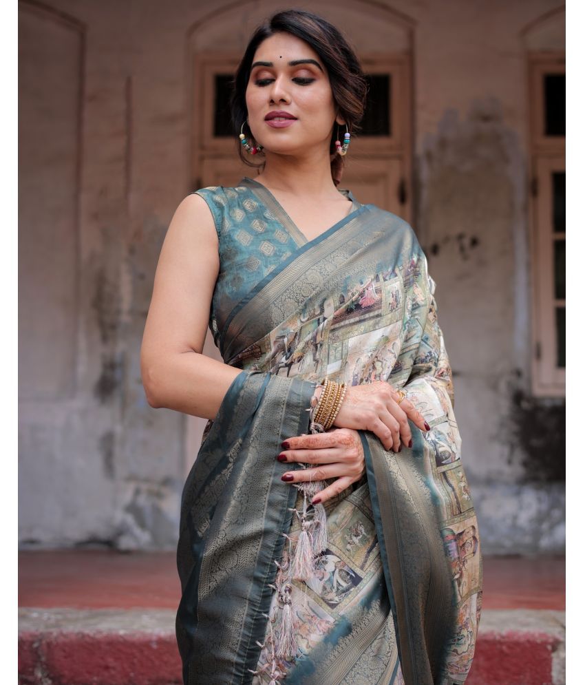     			Almaari Fashion Cotton Silk Printed Saree With Blouse Piece ( Grey , Pack of 1 )