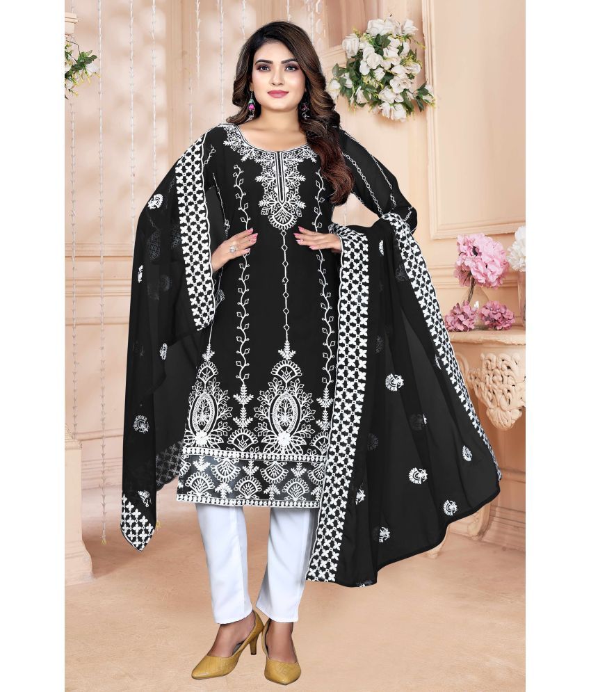     			Choice Fashion Georgette Embroidered Kurti With Pants Women's Stitched Salwar Suit - Black ( Pack of 1 )