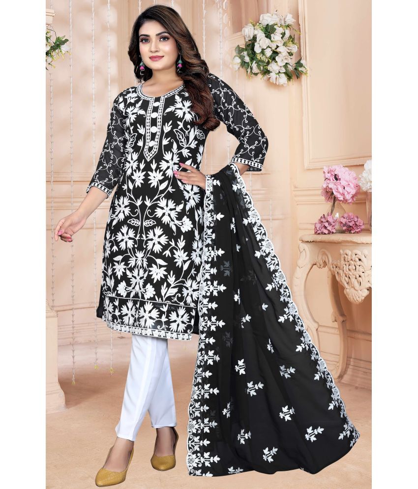     			Choice Fashion Georgette Embroidered Kurti With Pants Women's Stitched Salwar Suit - Black ( Pack of 1 )