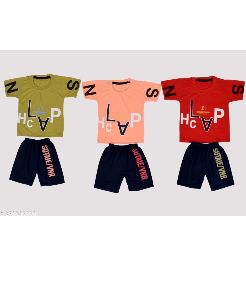     			DIAMOND EXPORTER Pack of 3 Baby Boys Cotton Blend T-Shirts & Capris Set ( Multicolor )