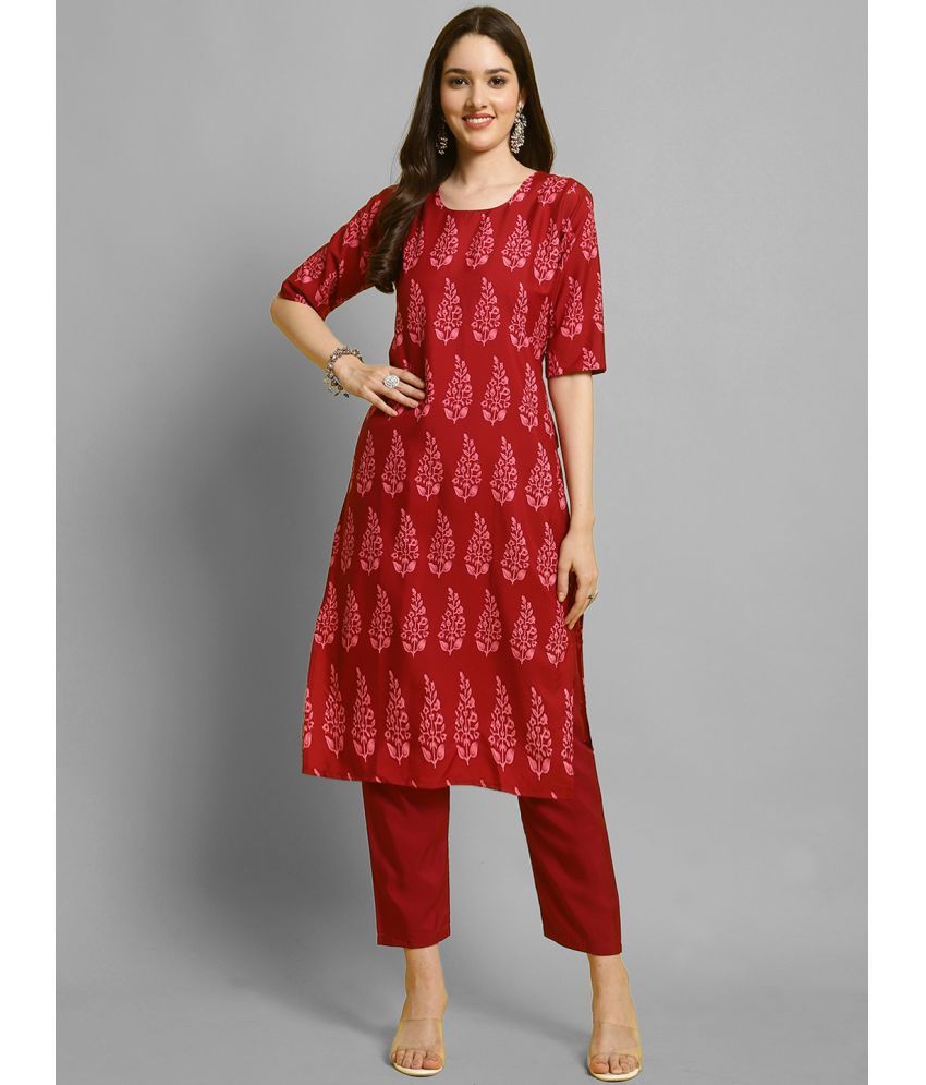     			Ethnicbasket Pack of 1 Crepe Printed Straight Women's Kurti - ( Red )