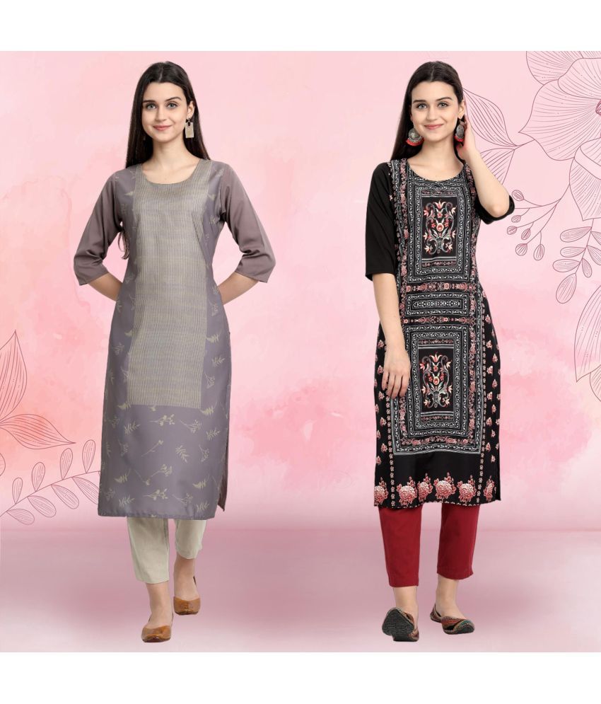     			Ethnicbasket Pack of 2 Crepe Printed Straight Women's Kurti - ( Multicolor1 )