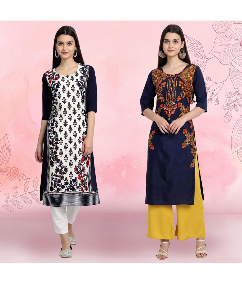     			Ethnicbasket Pack of 2 Crepe Printed Straight Women's Kurti - ( Multicolor1 )