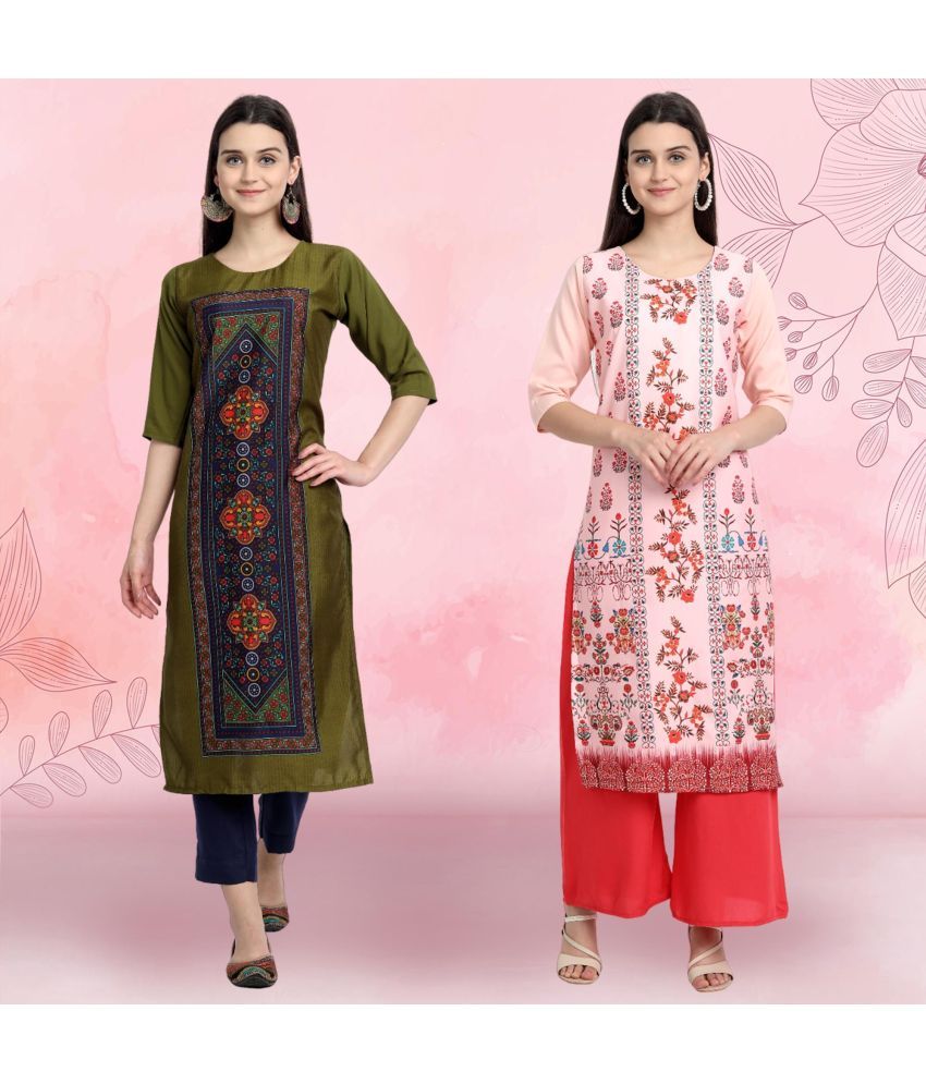     			Ethnicbasket Pack of 2 Crepe Printed Straight Women's Kurti - ( Multicolor2 )