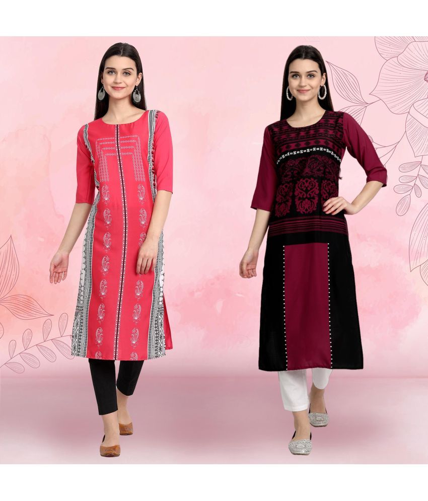     			Ethnicbasket Pack of 2 Crepe Printed Straight Women's Kurti - ( Multicolor2 )