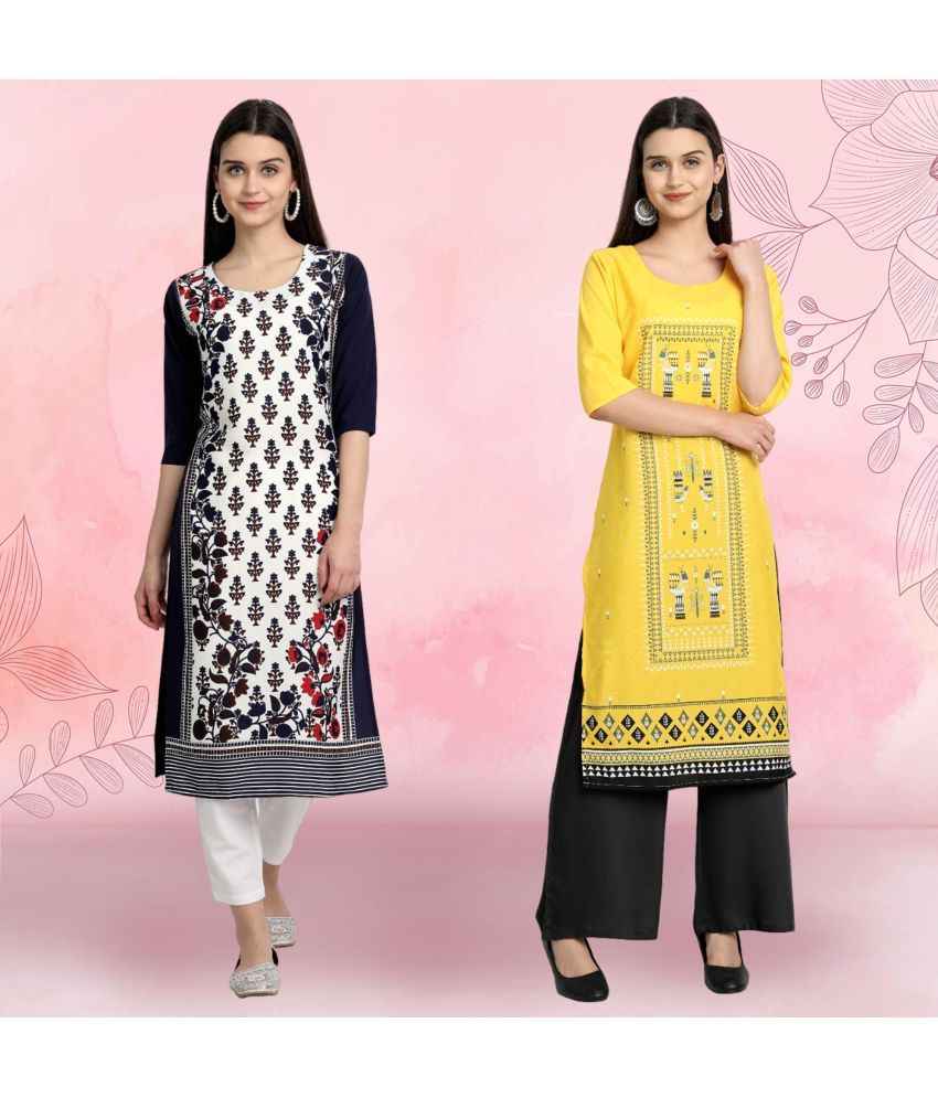     			Ethnicbasket Pack of 2 Crepe Printed Straight Women's Kurti - ( Multicolor )