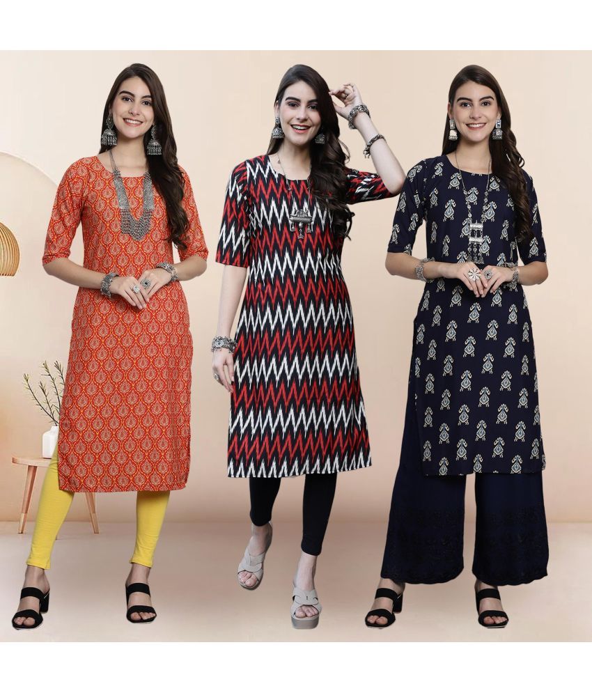     			Ethnicbasket Pack of 3 Crepe Printed Straight Women's Kurti - ( Multicolor )