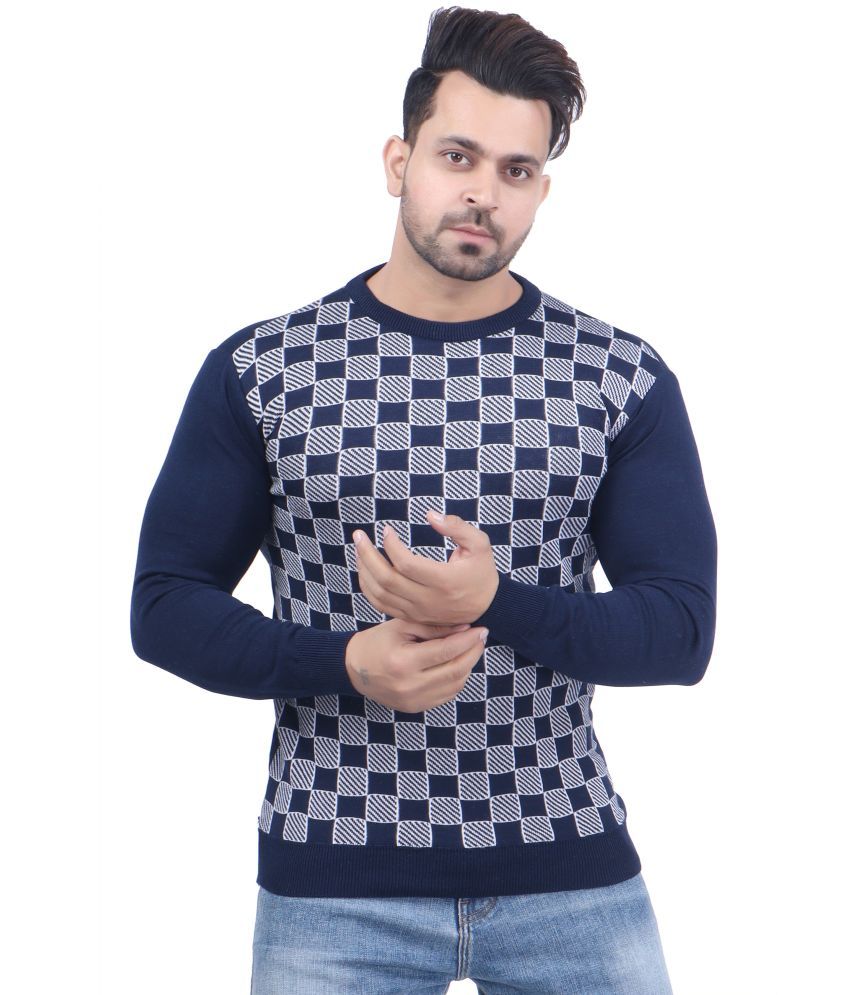     			FEVERFEW Cotton Blend Round Neck Men's Full Sleeves Pullover Sweater - Navy ( Pack of 1 )