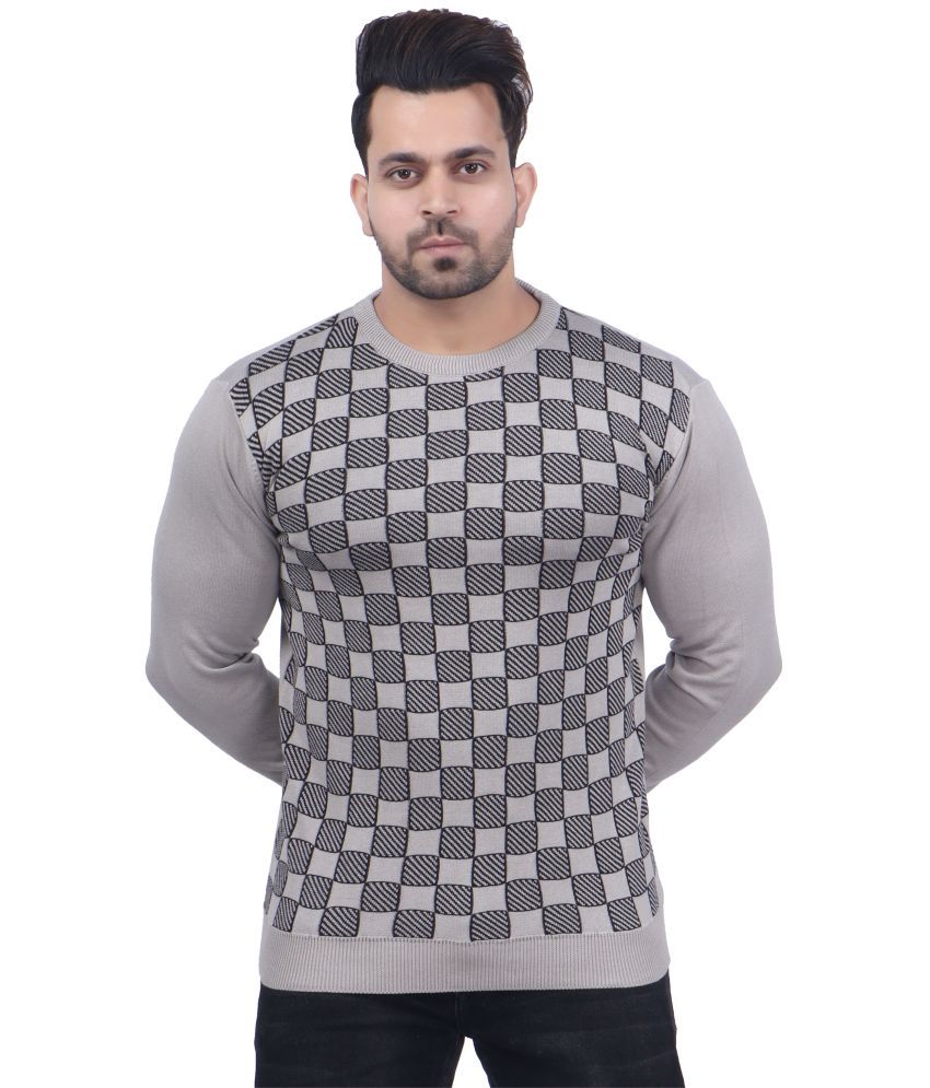     			FEVERFEW Cotton Blend Round Neck Men's Full Sleeves Pullover Sweater - Light Grey ( Pack of 1 )