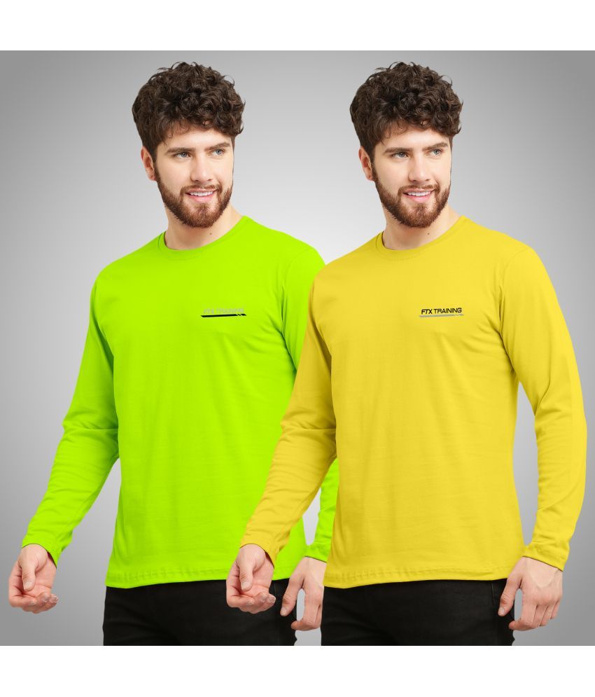     			FTX Cotton Blend Regular Fit Solid Full Sleeves Men's Round T-Shirt - Gold ( Pack of 2 )