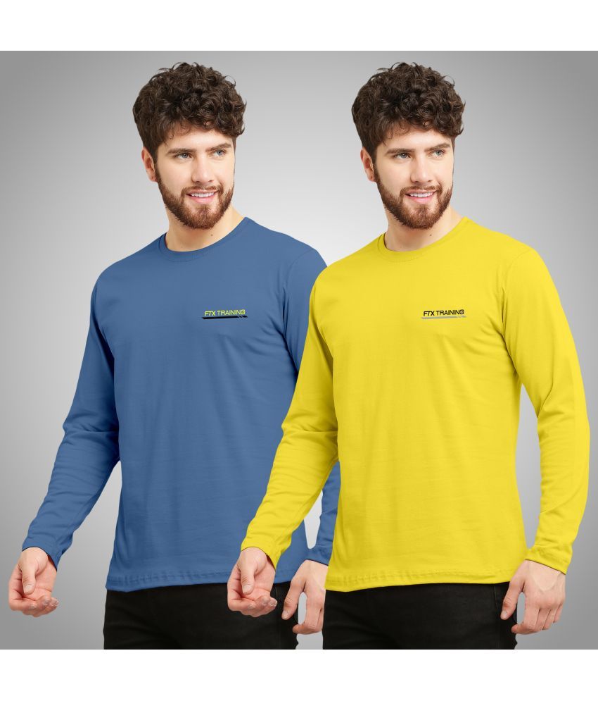     			FTX Cotton Blend Regular Fit Solid Full Sleeves Men's Round T-Shirt - Gold ( Pack of 2 )