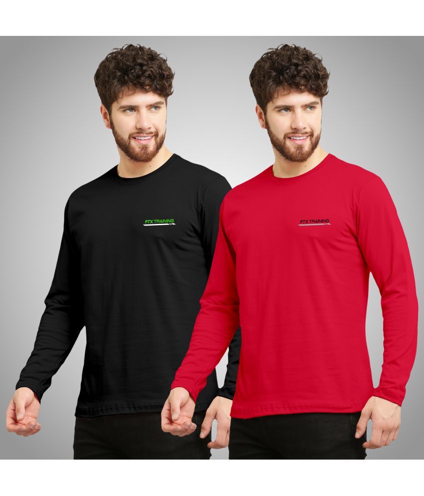     			FTX Cotton Blend Regular Fit Solid Full Sleeves Men's Round T-Shirt - Red ( Pack of 2 )