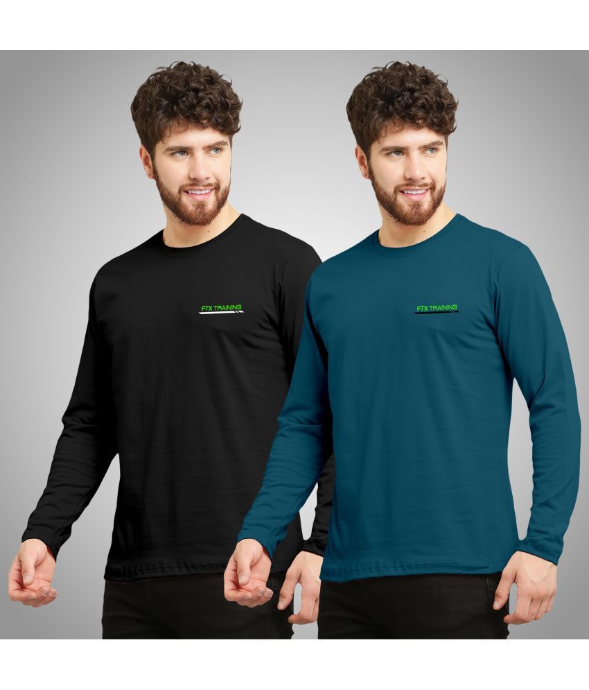     			FTX Cotton Blend Regular Fit Solid Full Sleeves Men's Round T-Shirt - Black ( Pack of 2 )