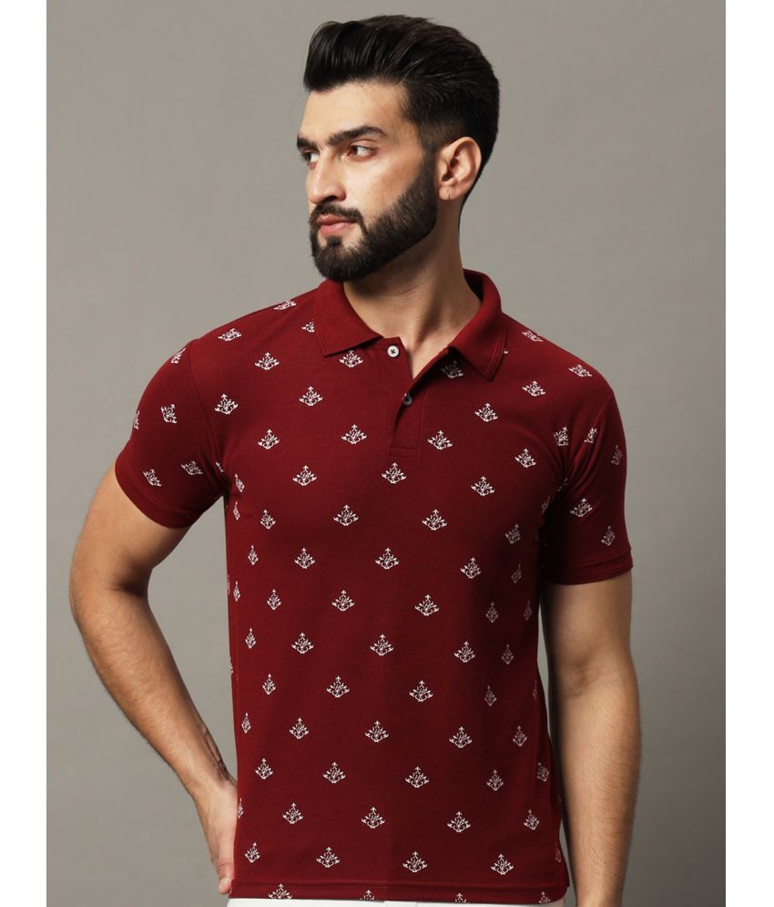     			Hushbucks Pack of 1 Cotton Blend Regular Fit Printed Half Sleeves Men's Polo T Shirt ( Maroon )