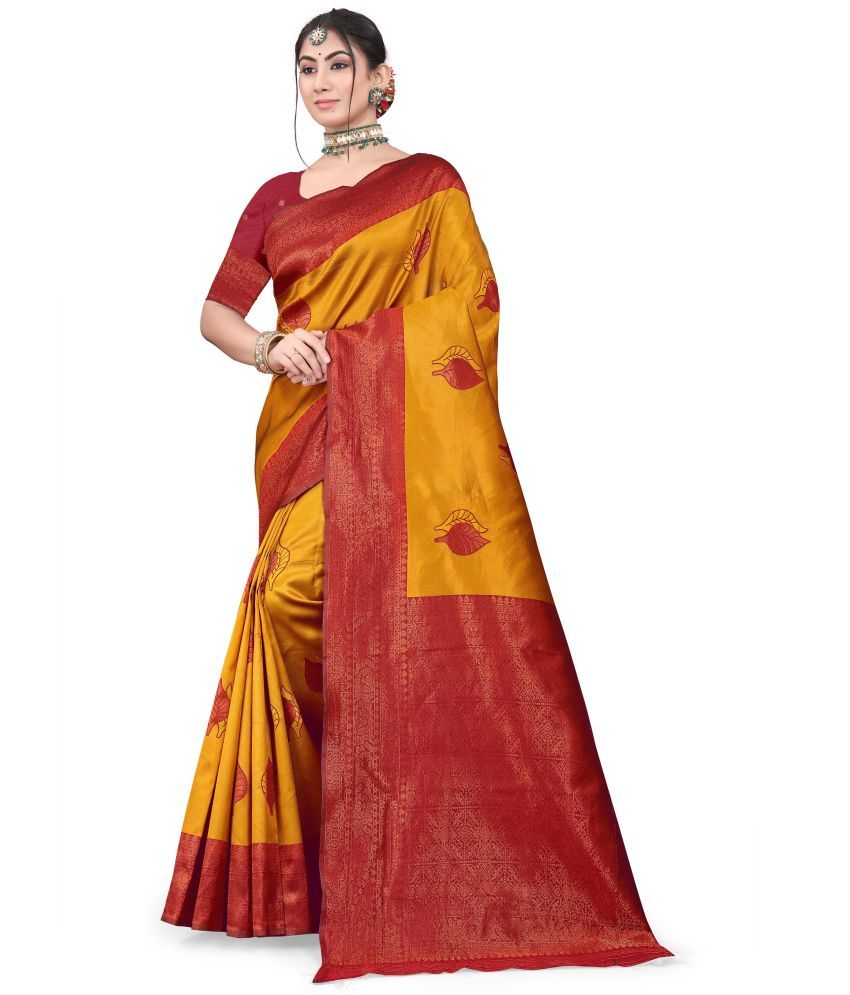     			Magneitta Art Silk Woven Saree With Blouse Piece ( Yellow , Pack of 1 )