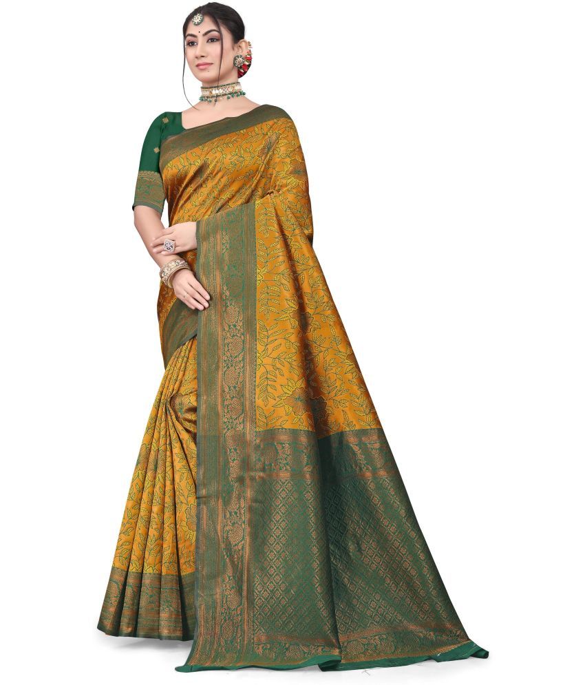     			Magneitta Art Silk Woven Saree With Blouse Piece ( Yellow , Pack of 1 )