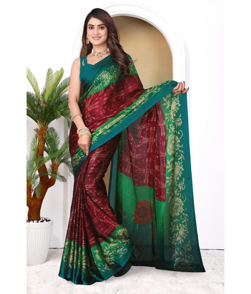     			Magneitta Chiffon Printed Saree With Blouse Piece ( Maroon , Pack of 1 )