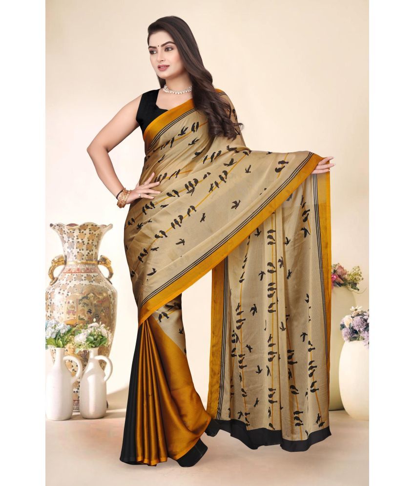     			Magneitta Chiffon Printed Saree With Blouse Piece ( Gold , Pack of 1 )