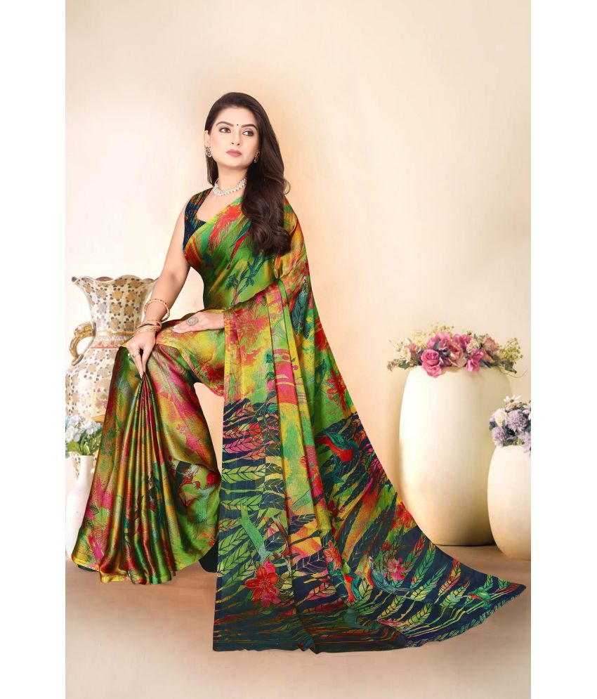     			Magneitta Chiffon Printed Saree With Blouse Piece ( Green , Pack of 1 )