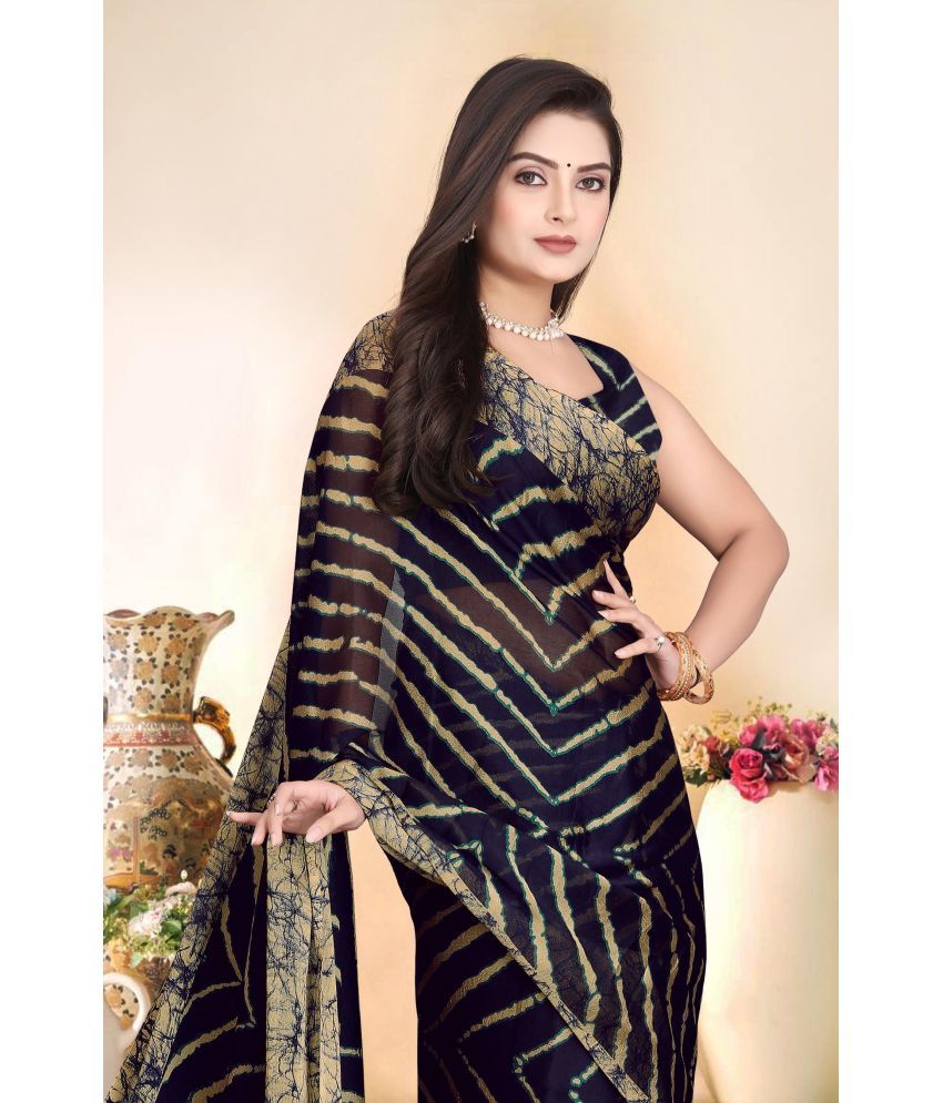     			Magneitta Chiffon Printed Saree With Blouse Piece ( Black , Pack of 1 )