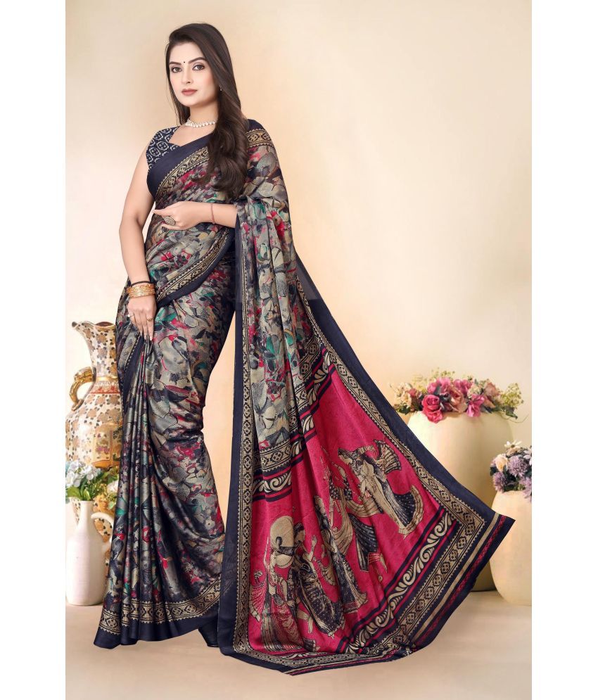     			Magneitta Chiffon Printed Saree With Blouse Piece ( Black , Pack of 1 )