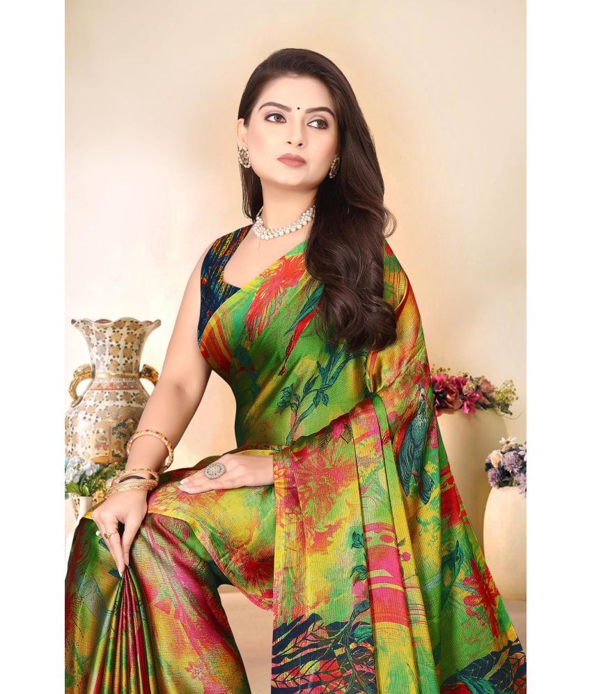     			Magneitta Chiffon Printed Saree With Blouse Piece ( Green , Pack of 1 )