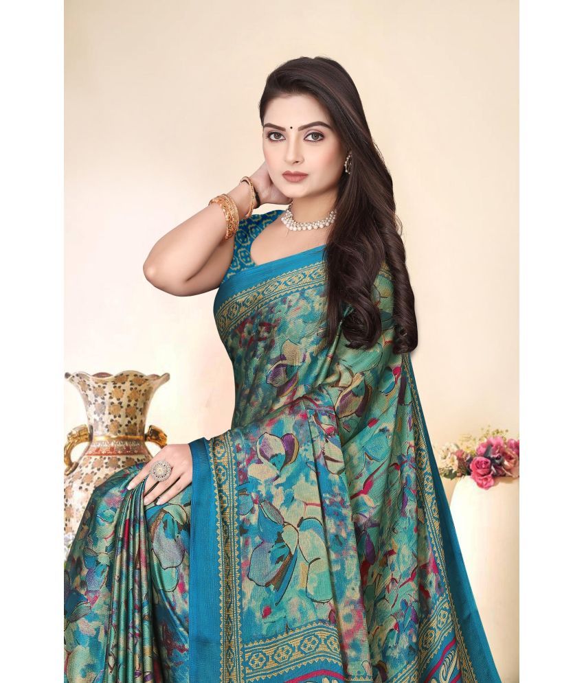     			Magneitta Chiffon Printed Saree With Blouse Piece ( Blue , Pack of 1 )