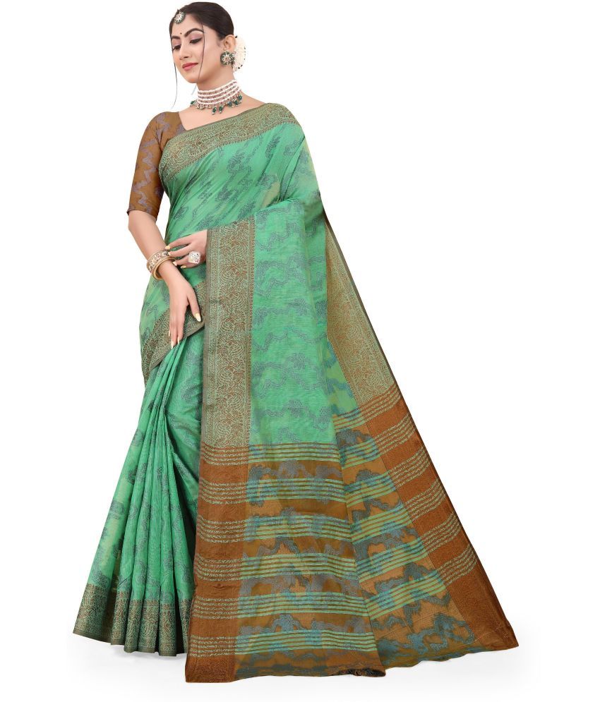     			Magneitta Cotton Silk Woven Saree With Blouse Piece ( Green , Pack of 1 )