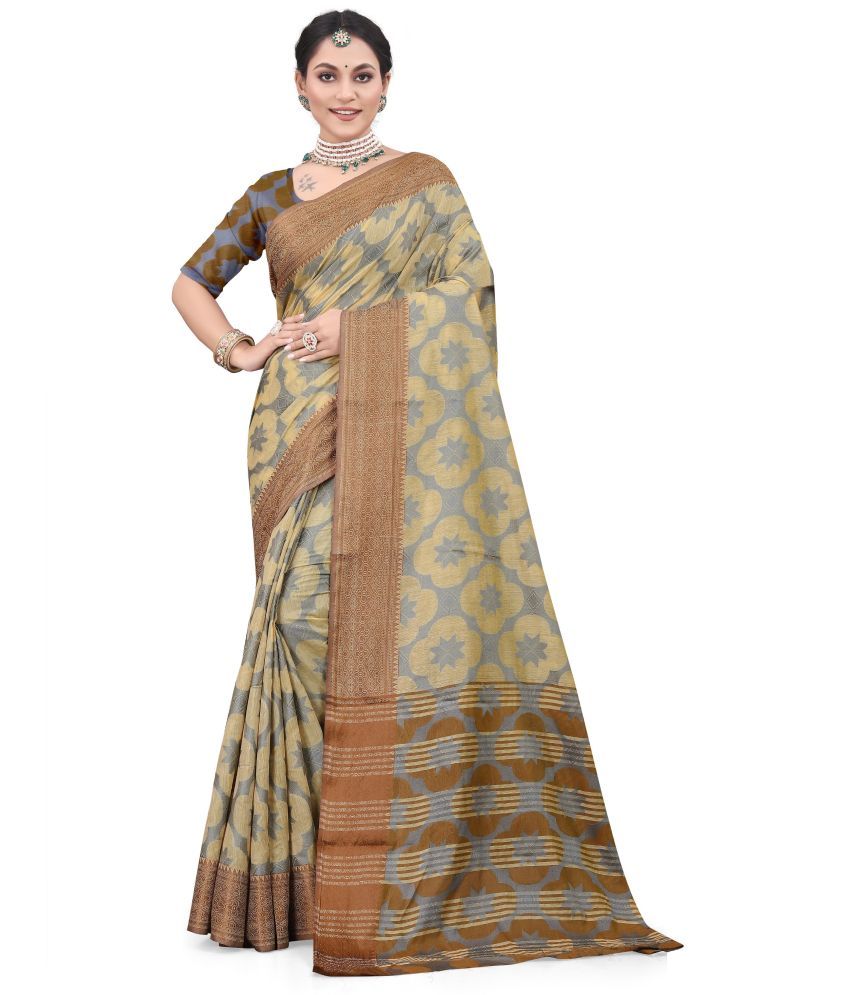     			Magneitta Cotton Silk Woven Saree With Blouse Piece ( Beige , Pack of 1 )