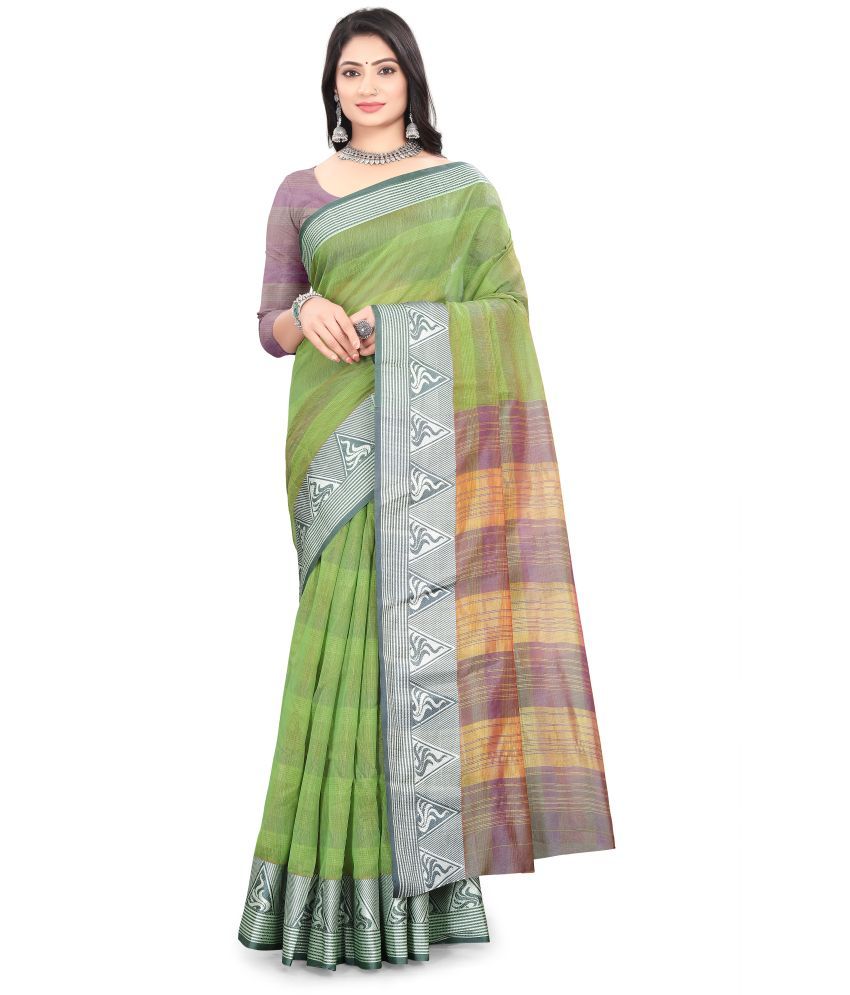     			Magneitta Cotton Silk Woven Saree With Blouse Piece ( Green , Pack of 1 )