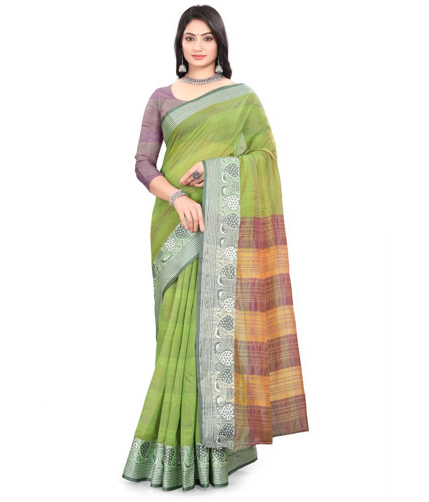     			Magneitta Silk Blend Woven Saree With Blouse Piece ( Green , Pack of 1 )