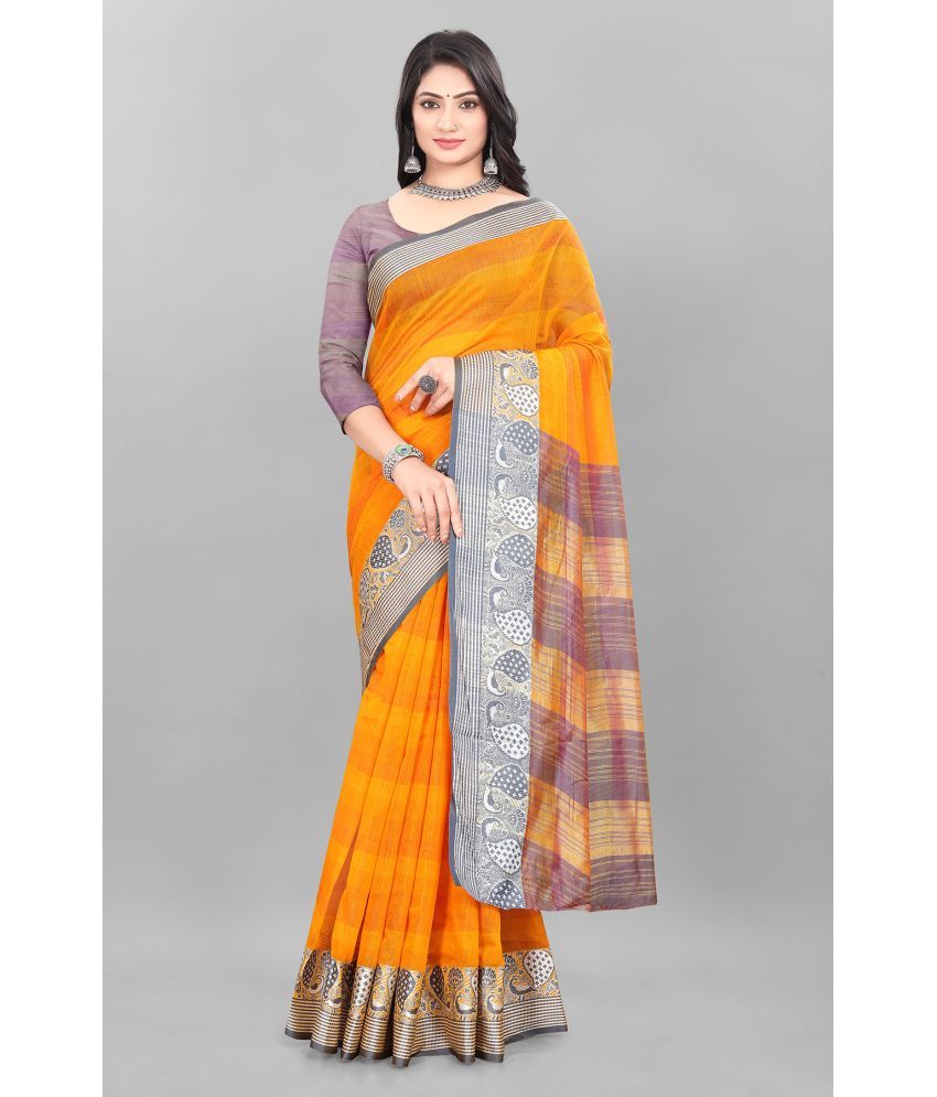     			Magneitta Silk Blend Woven Saree With Blouse Piece ( Mustard , Pack of 1 )