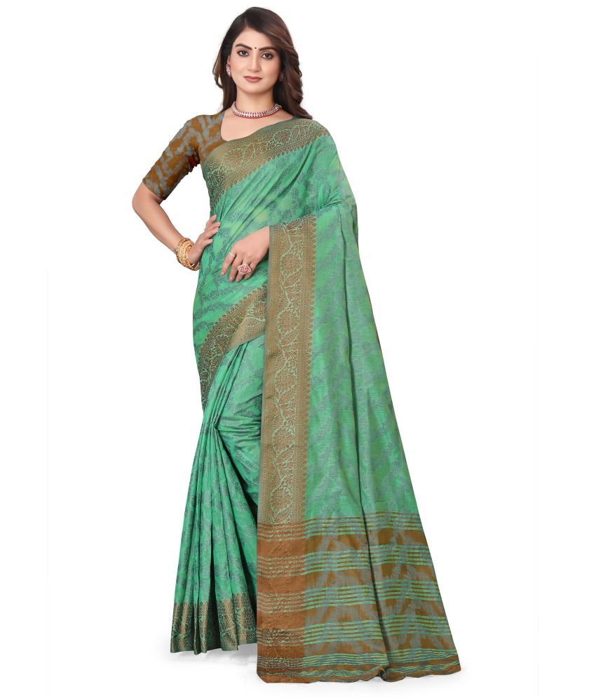     			Magneitta Silk Woven Saree With Blouse Piece ( Green , Pack of 1 )