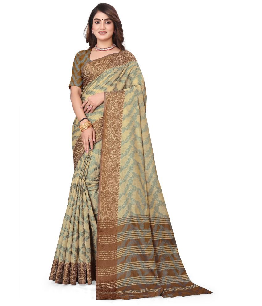     			Magneitta Silk Woven Saree With Blouse Piece ( Beige , Pack of 1 )