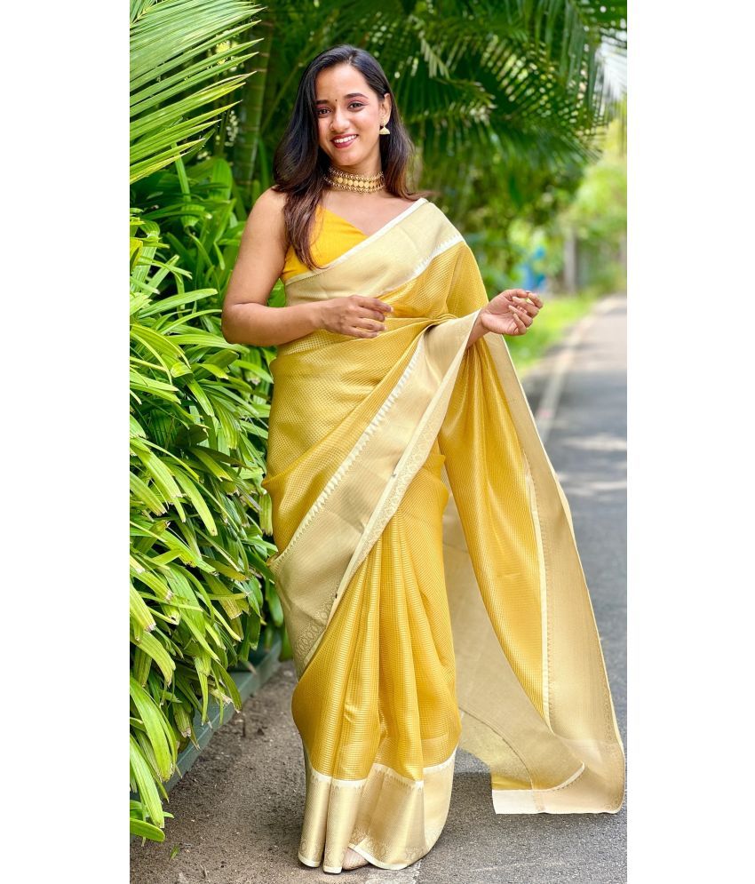     			Magneitta Tissue Woven Saree With Blouse Piece ( Gold , Pack of 1 )